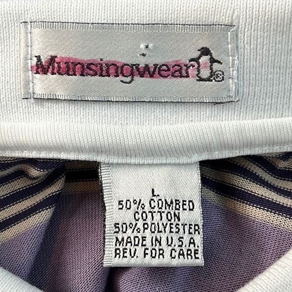Vintage Munsingwear Penguin Polo Striped Short Sleeve Purple Made in USA Large - Picture 6 of 6